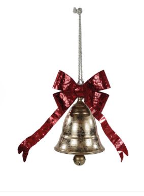 Sino Com Laço Decorativo Ouro/Vermelho 28,5cm - Cromus