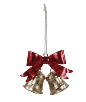 Sino Decorativo Com Laço Ouro/Vermelho 26cm - Cromus