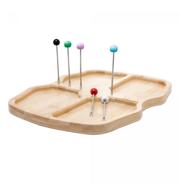 Conjunto 7 Peças 1 Petisqueira e 6 Garfos 38x30x2cm Bambu - Wolff