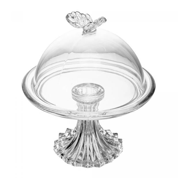 Prato para Doce com Pé e Tampa Butterfly 15x15x18cm Cristal Ecológico - Wolff