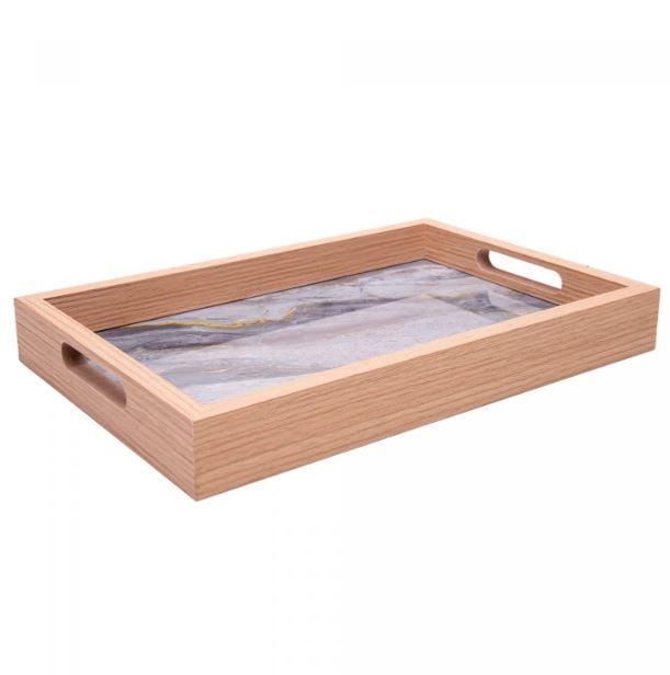Bandeja Retangular com Efeito Mármore 21,5x31,5x4cm Preta MDF - Wolff