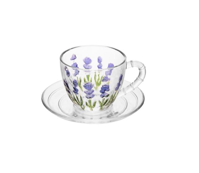 Xícara de Café Com Pires Lavanda Hand Painting 80ml - Lyor