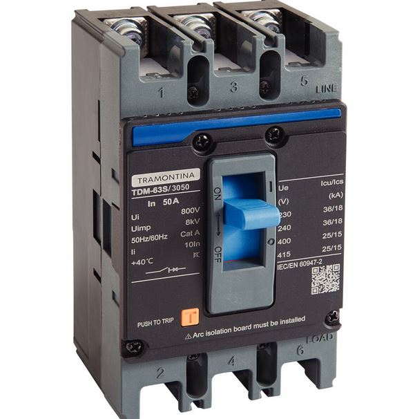 Disjuntor Caixa Moldada TDM 63S 3050 3P 50A 36kA Tramontina