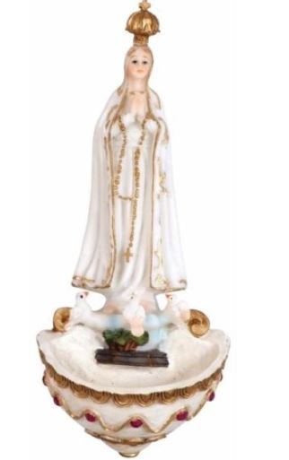 Esculttura Porta Água Benta Nossa Senhora de Fatima 17cm - Zona Livre