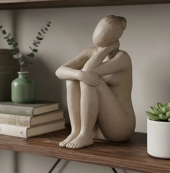 Escultura Mulher Melancolica em Poliresina 21,5cm Mart
