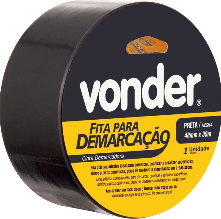 Fita Adesiva Para Demarcação 48mmx30 Metros Preta Vonder