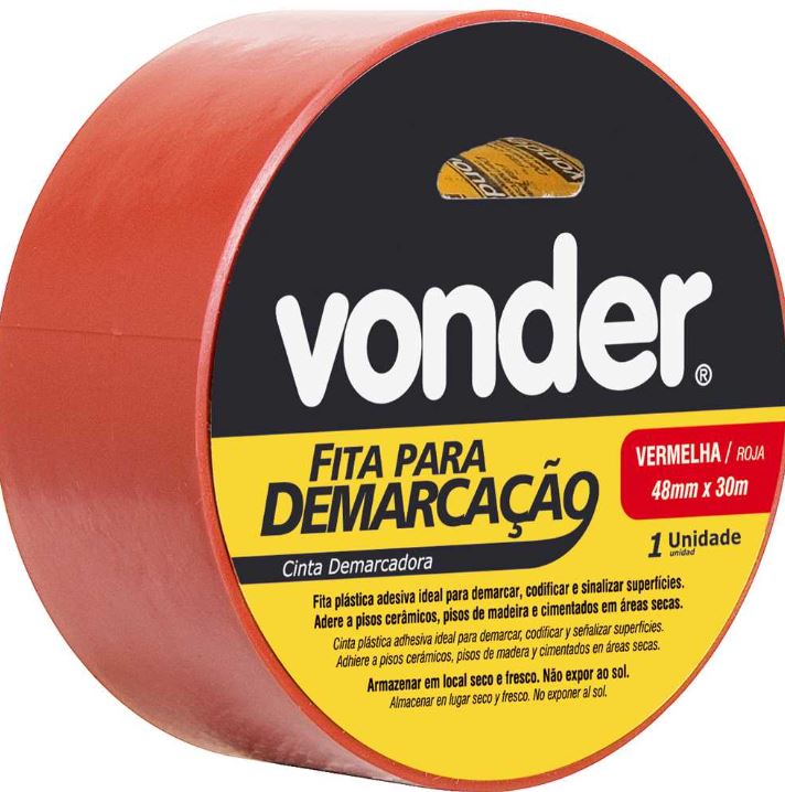 Fita Adesiva Para Demarcação 48mm x30 Metros Vermelha Vonder