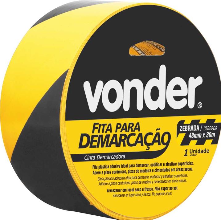 Fita Adesiva Para Demarcação 48mm x30 Metros Zebrada Vonder