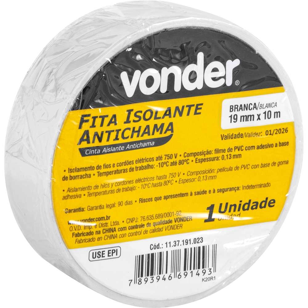 Fita Isolante 19 mm x 10 Metros Branca Vonder