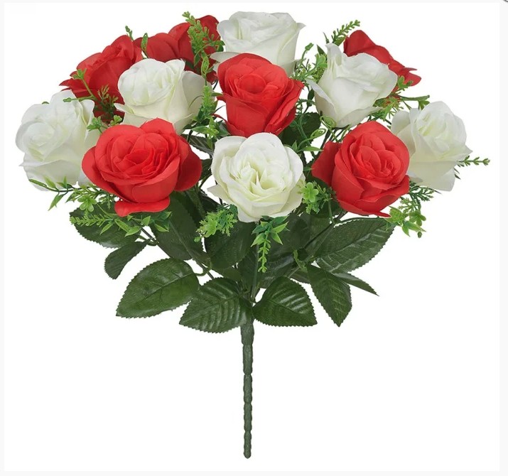 Buque Rosa Cetim X12 Vermelho Creme 32cm Florarte