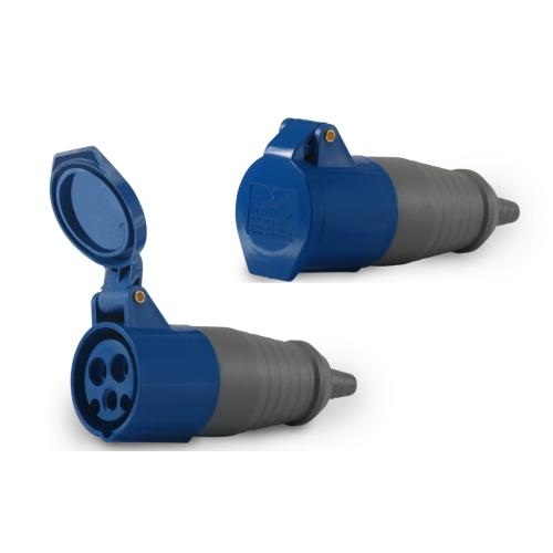 Tomada Acoplamento 2P+T 16A Azul 200V Soprano