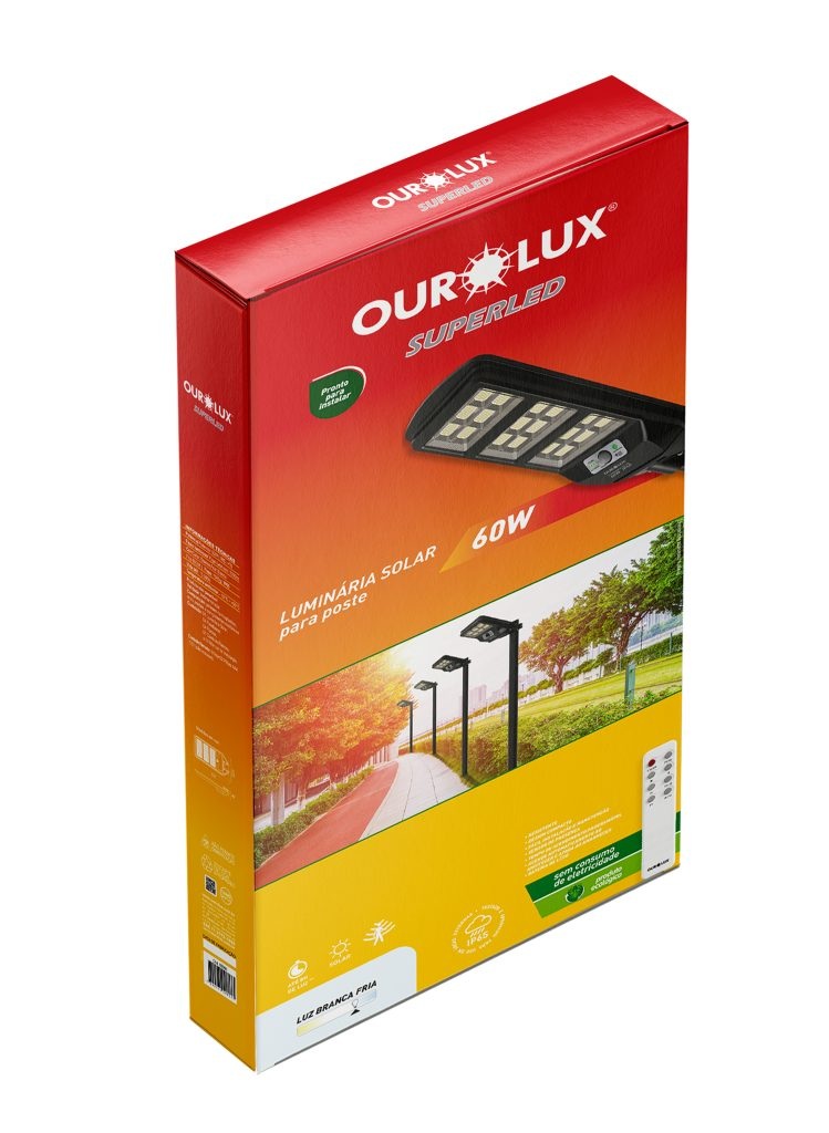 Luminaria Solar Para Poste E Parede  60W 6500K Preta Ourolux