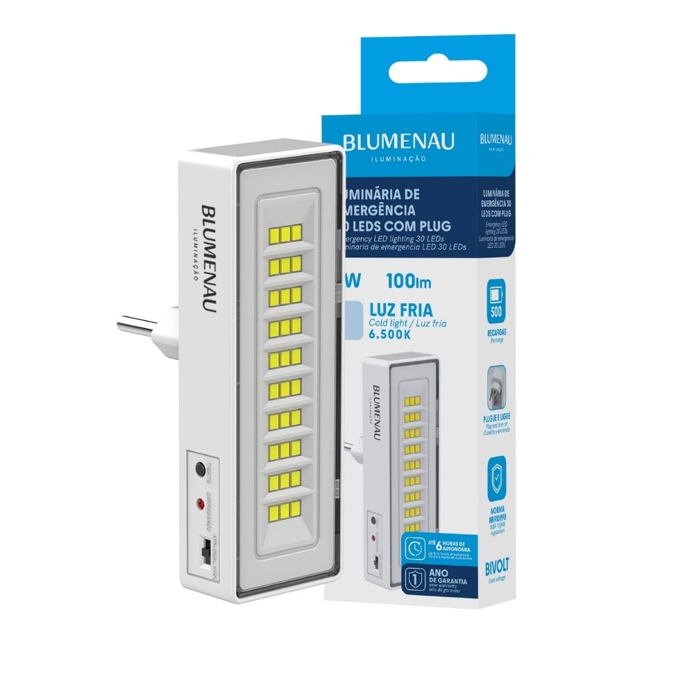Luminária de Emergência 30 Leds com Plug 1W Bivolt Blumenau
