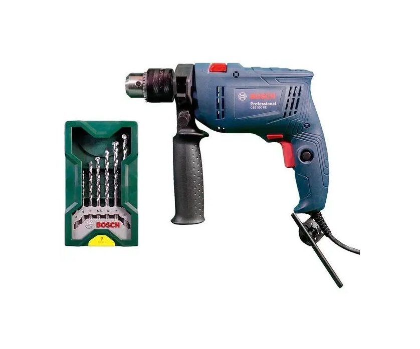 Furadeira De Impacto Gsb550 RE 550w 220v Com Maleta+Kit Brocas Bosch